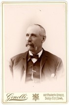 Circa 1880&#39;S Cabinet Card Handsome Older Man Mustache Genelli Sioux City, Ia - £9.59 GBP