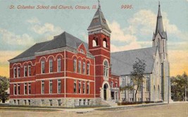 St Columbus School Church Ottawa Illinois 1910c postcard - £5.44 GBP
