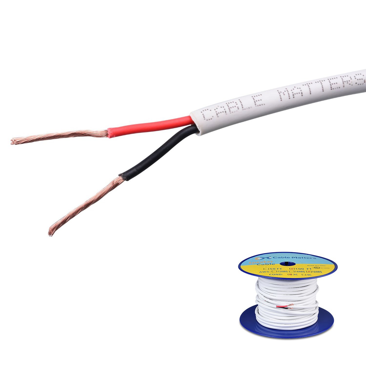 Primary image for Cable Matters 16 AWG CL2 in Wall Rated Oxygen-Free Bare Copper 2 Conductor Speak