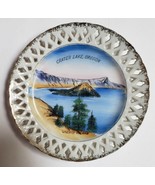Vintage 8&quot; Souvenir Plate Crater Lake Oregon Scalloped White with Gold T... - $29.69