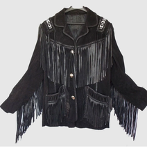 Women Western Wear Cowgirl Black Suede Leather Fringes Beaded Jacket WJ51 - $149.00