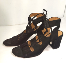 Antonio Melani Jessay Women Size 9 M Black Suede Leather R Block Heel Open Toe - £11.98 GBP