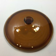 Vintage 9&quot; Glass Amber Brown Cooking Pan Lid Casserole - £23.48 GBP