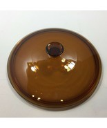 Vintage 9&quot; Glass Amber Brown Cooking Pan Lid Casserole - £23.48 GBP