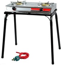 Xtremepowerus Double Burner Stove With Stand Outdoor Propane Portable Ca... - £96.28 GBP