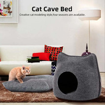 Cute Detachable Felt Cat Bed Breathable Solid Color Zipper Cats Cave House All S - £46.54 GBP