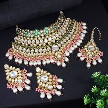 Bollywood Style Gold Plated Enameled Kundan Choker Necklace Bridal Jewelry Set - £150.10 GBP