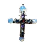 JEWELRY Nicky Butler Cross 925 Pendant 3 &quot; Amethyst, Garnet ,Opalite, Sa... - $138.59