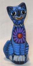 Handpainted Ceramic Clay Pottery 7&quot; Tall Kitty Cat Colorful Figurine K9 - £11.87 GBP
