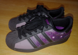 Adidas BLACK/PURPLE LACE-UP Shoes Pyv 702001-4.5 US-WORN 1 Short TIME-NICE - £16.53 GBP