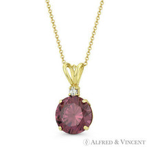 Round Simulated Alexandrite &amp; Clear Cubic Zirconia CZ Pendant in 14k Yellow Gold - £56.28 GBP+