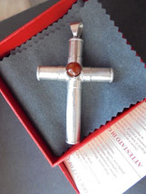 CROSS in sterling SILVER 925 and CABOCHON of Agatha agate stone charm pe... - $33.00