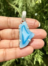 925 Sterling Silver Plated, Turquoise Blue Druzy Geode Agate Stone Pendant 10 - £9.94 GBP
