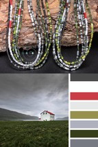 extra-long boho friendship bracelets/necklaces, grey, green, black seed beads - £39.26 GBP