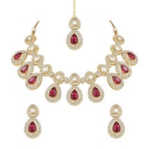 18K Gold Plated Traditional Kundan &amp; Stone Studded Choker Necklace Jewellery set - £27.65 GBP