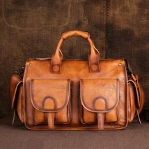 Retro Leather Mens Duffle Bag 2022 New Portable Nature Cowhide Handbag Large Cap - £172.78 GBP