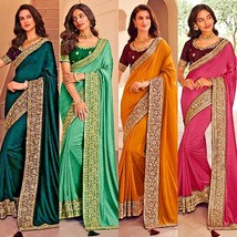 Indisch Hochzeit Saree Ethnisch Blühen Seide Sari Mit Bluse &amp; Vibrant Farben - £37.22 GBP