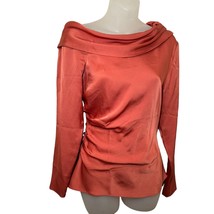 INTERMIX Silk/Spandex Blouse Pleated Neckline, Ruched Side Terracotta si... - £30.89 GBP