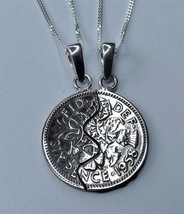 Half A Sixpence Pendants with two silver chains - £35.31 GBP