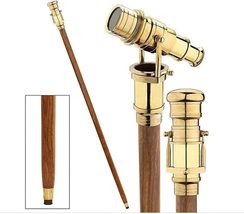 Solid Brass Telescope Design Handle Antique Style Wooden Walking Stick Cane - $49.50