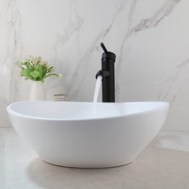Fa White Ceramic Vessel Sink Bathroom Vanity Bowl Beveled Round Black, Up Drain - £99.87 GBP