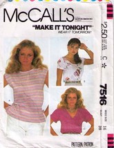 Vintage 1981 Misses&#39; PULLOVER TOPS Pattern 7516-m Size 16 - $12.00