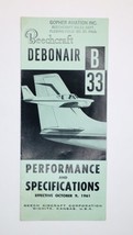 Beechcraft Debonair B33 Performance and Specifications Brochure 1961 Beech - £23.43 GBP