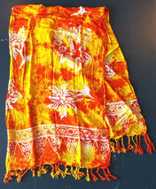 Tie Die Scarf-56 x 20"-Orange Yellow-Spring Summer Wear-Cotton-Vacation ... - $18.74