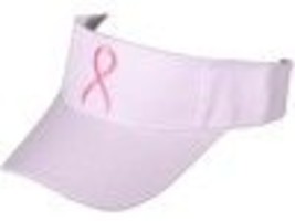Embroidered Breast Cancer Awareness Pink Ribbon Sun Visor White New! - $9.95