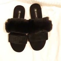 INC Women&#39;s Faux-Marabou Slide Slippers Black M 7/8 - £15.81 GBP