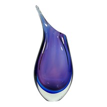 Hand Blown Glass Sommerso Tear Drop Vase layer Blue Purple Pink Cobalt heavy #2 - £47.11 GBP