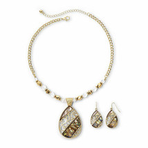 Mixit Necklace &amp; Earrings Jewelry Set Gold Amber W Beaded Necklace NEW - £15.38 GBP