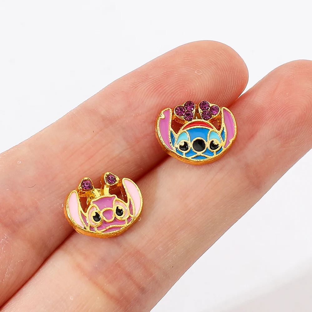 Disney Cartoon Figure Stitch Angel Earrings Kawaii Love Rhinestone -ES317 - $3.22
