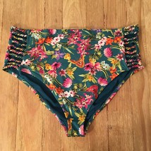 Jessica Simpson Strappy Braid Hipster Bikini Bottom Pine Green Floral 3X... - £22.81 GBP