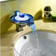 Chrome LED Waterfall Colors Changing Bathroom Basin Mixer Sink Faucet - HDD727 - £163.96 GBP