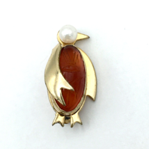 WE RICHARDS 12K gold-filled penguin brooch - vintage scarab belly pearl ... - $40.00