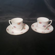 Pair Of Colclough Bone China Petite Flowers Cup &amp; Saucer Blue With Gold Trim - £7.36 GBP