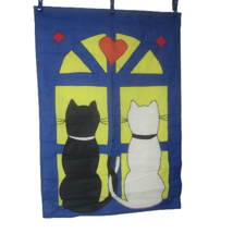 Vintage Yard Garden Flag Banner black white cat kitten TNR 90s valentine... - $34.64