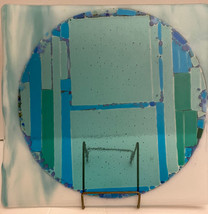 Fused Glass Art Plate / Platter, Geometric. Approximately 12&quot; x 11.5&quot; - £25.57 GBP