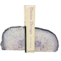 Purple Agate Geode Bookends 5&quot; Tall 7 lbs Crystal Quartz Lavender Polished - $64.99