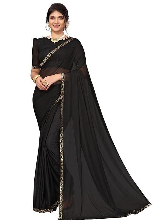 Women&#39;S Lycra Saree With Unstitched Blouse Piece SARI - $1.99