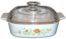 Vintage Corning Ware WildFlower A-1-B 1 Quart Casserole Dish &amp; Pyrex Lid - £27.05 GBP