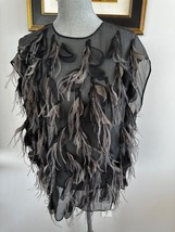 BRUNELLO CUCINELLI Silk Monili chains Feather Petal oversized Blouse sz ... - £624.06 GBP