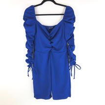 Fashion Nova Lay Your Love Romper Ruched Long Sleeve V Neck Stretch Blue XL - £15.14 GBP