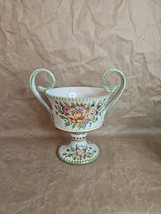 PV Italy Pottery Footed Compote Handles Bowl Colorful Flowers Vintage 8”... - $30.86