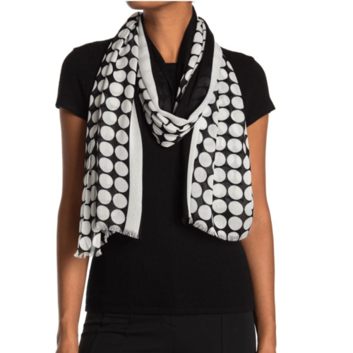 KATE SPADE NEW YORK Dance Floor Oblong Scarf, Oversized, Black/White Dot... - $64.52