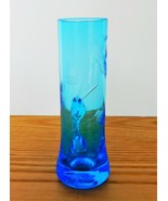 Lovely vintage art glass blue handled bud vase with etched flower design - $21.05 CAD