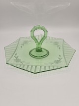 Uranium Depression Glass Etched Dessert Platter with Handle - $53.54