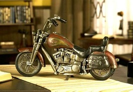 Motorcycle Figurine 14" Long Resin Brown Gray Retro Look Mancave Garage Decor image 2