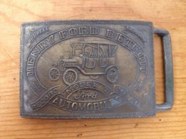 Vintage 70s Henry Ford Detroit Model T Car Solid Brass Chunky Belt Buckle 3.75&quot; - £14.89 GBP